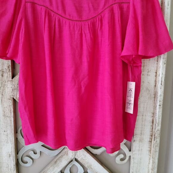 Nanette Lepore Women's Short Flutter Sleeve Lightweight Blouse Top Rose Tropical - Picture 8 of 9